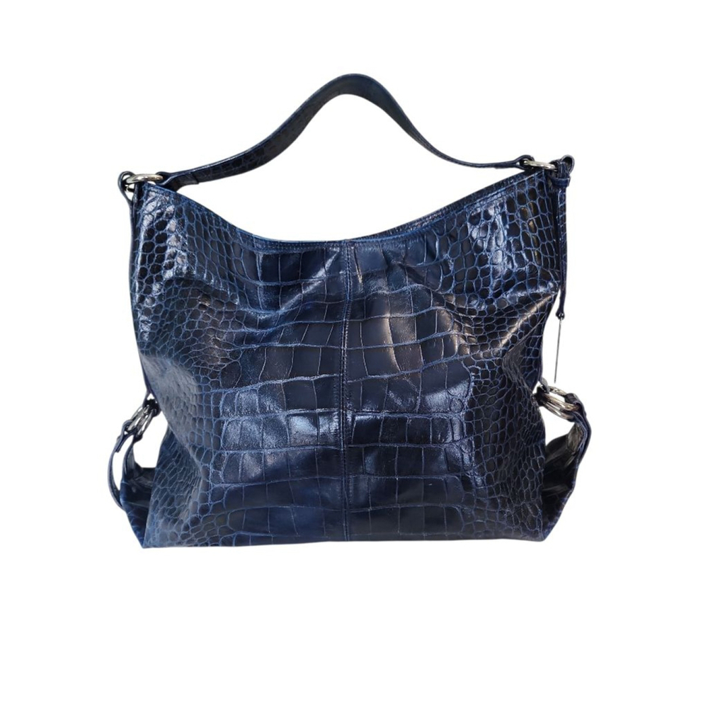 Women's Furla Navy Croc-Embossed Leather Shoulder Bag